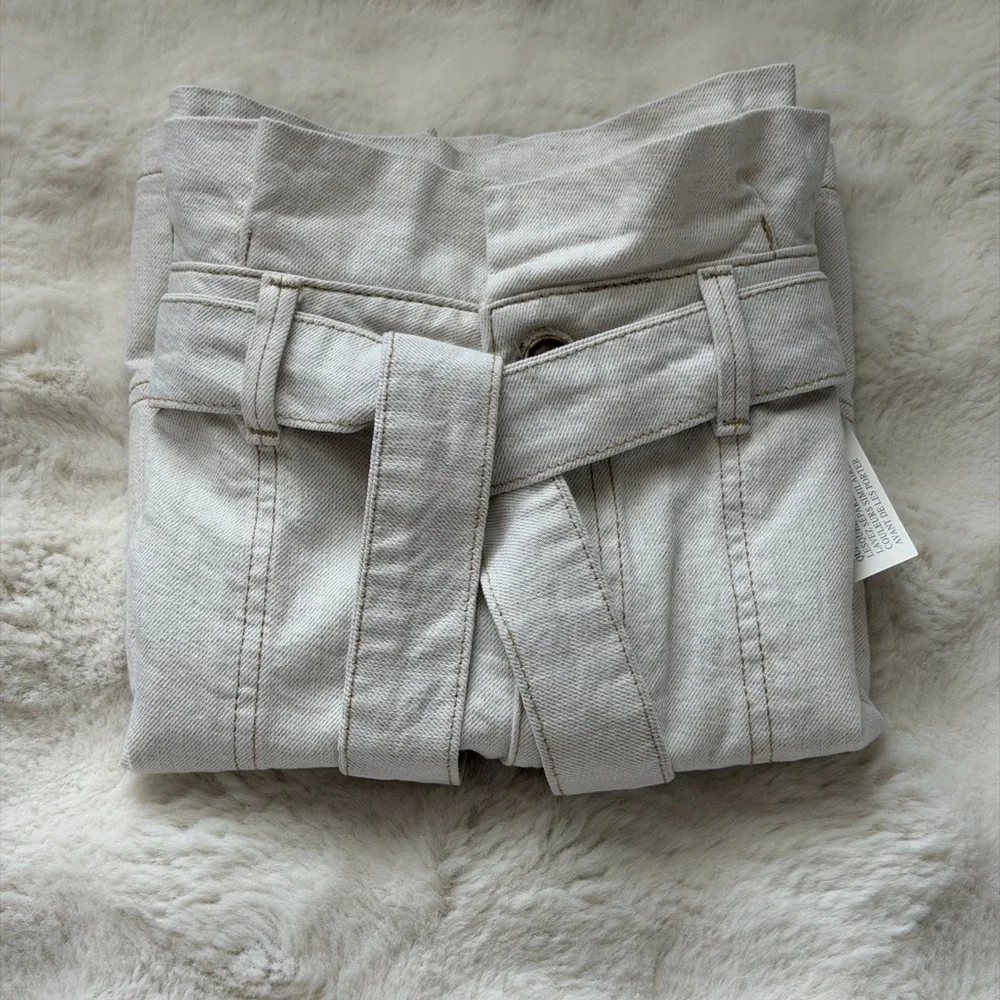 Free People Splendor In The Grass Light Oatmeal Paper - Bag Waist Mini Skirt-6/S